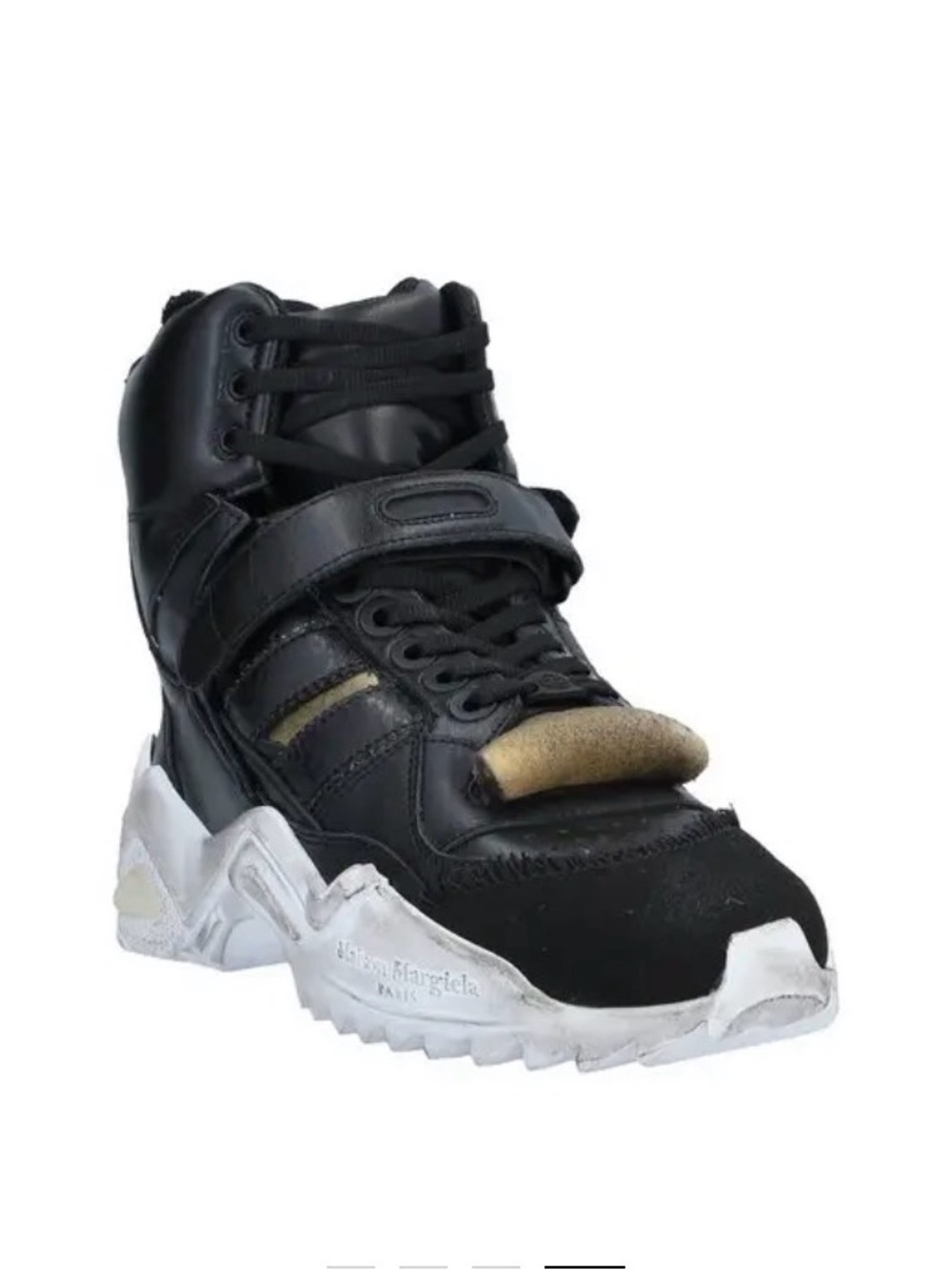 Maison Martin Margiela Black High-Top Sneaker with White Sole and Beige Tongue